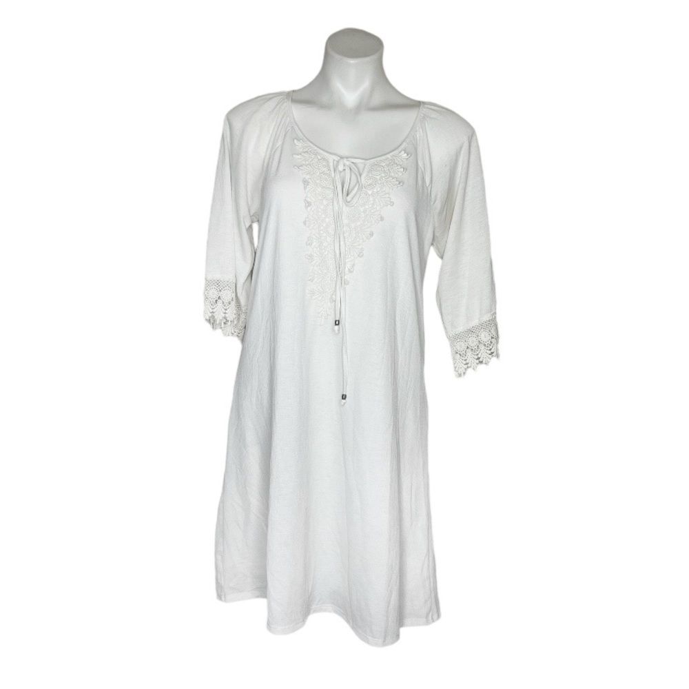 NAIF White Dress Lace Detail Tie Keyhole Round Neckline Boho Size Medium